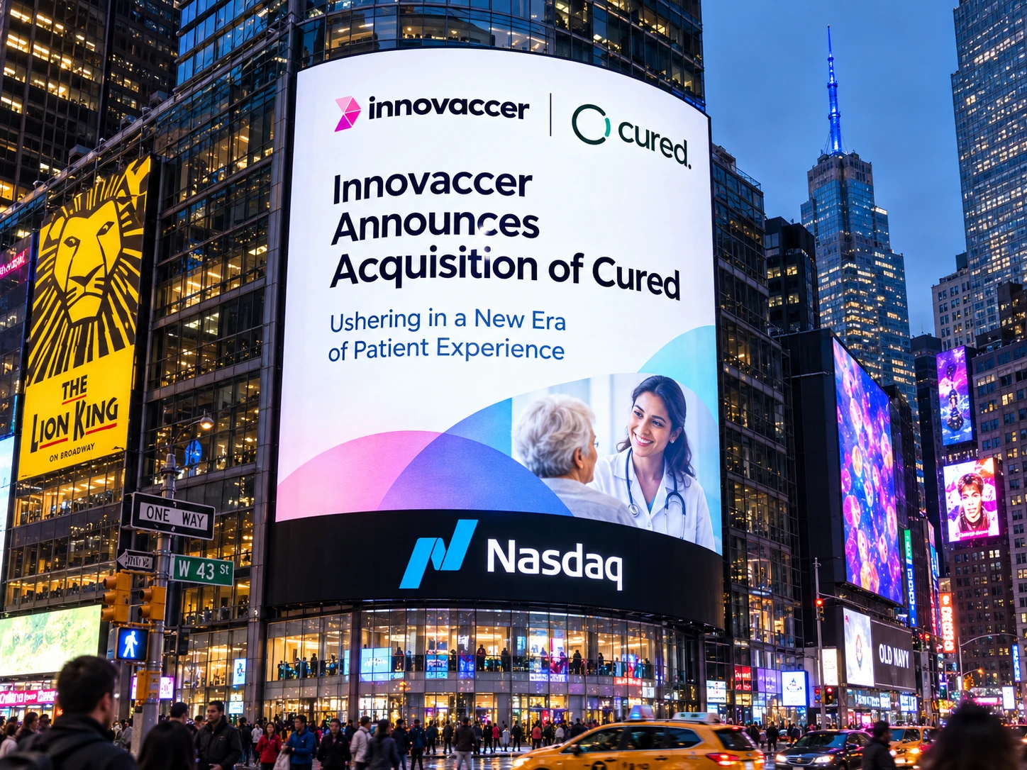 Innovaccer acquisition of Cured announced on the Nasdaq billboard in Times Square
